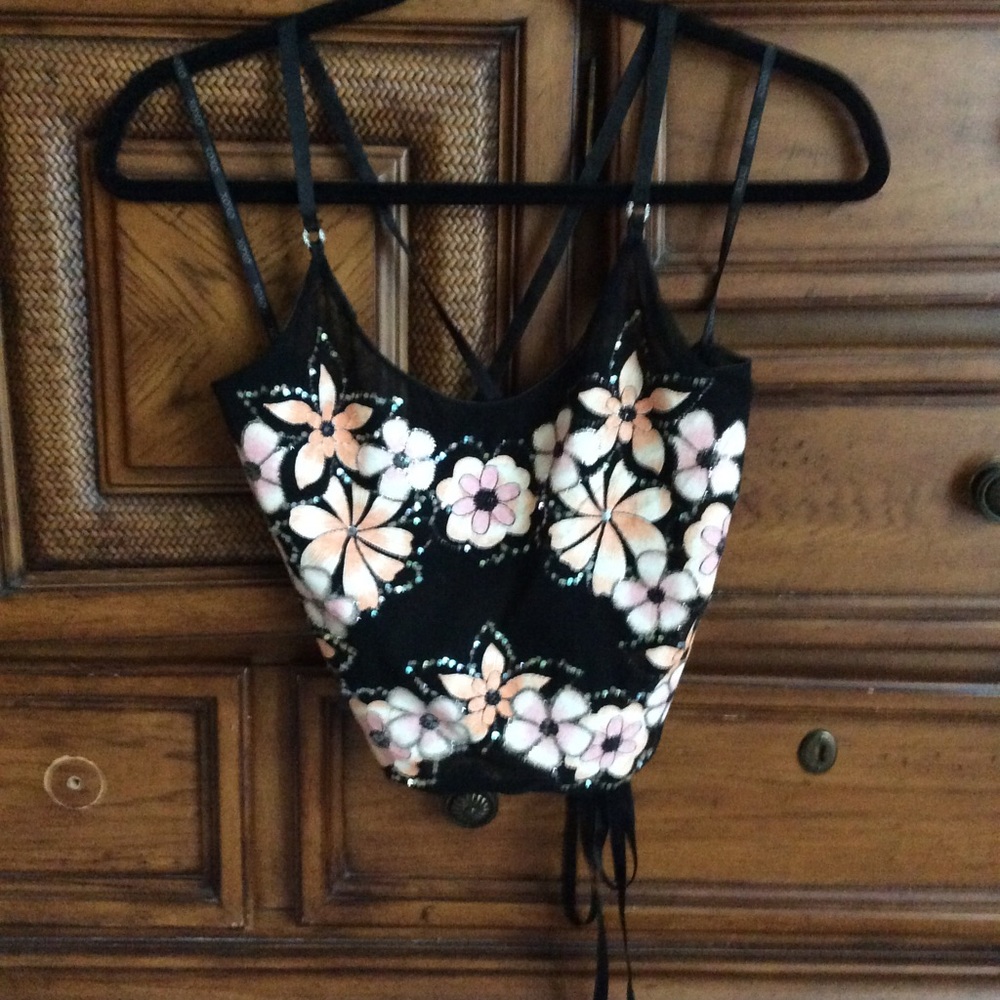 Boho XOXO  Halter Top with Glitter & Flowers! - Picture 4 of 7